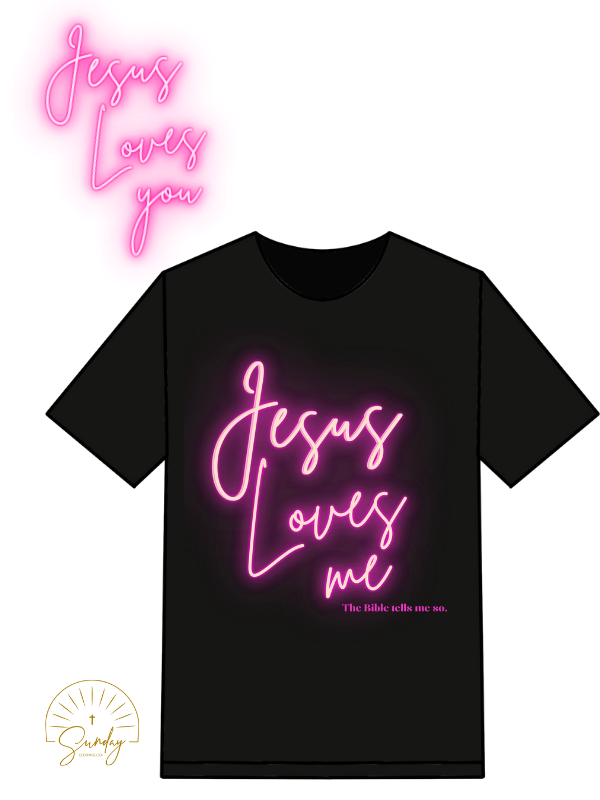 JESUS LOVES ME PINK NEON TEE KIDS