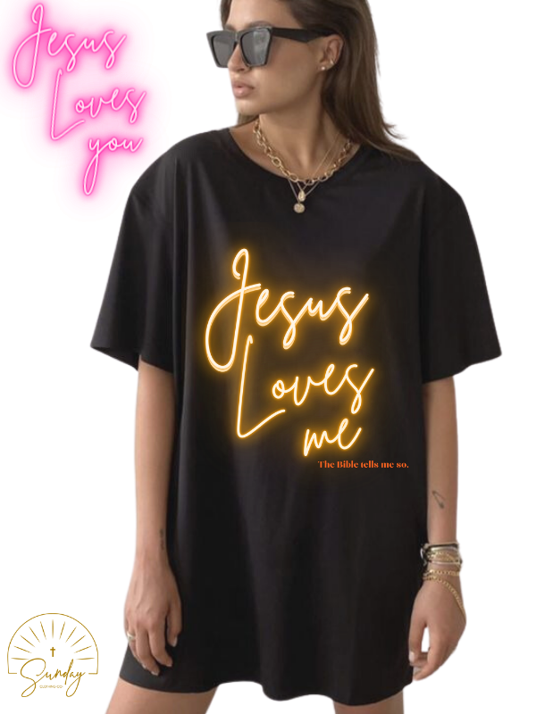 JESUS LOVES ME ORANGE NEON TEE KIDS