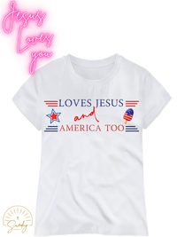 LOVES JESUS AND AMERICA TOO KIDS TEE