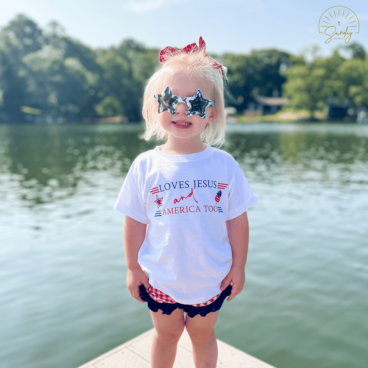 LOVES JESUS AND AMERICA TOO KIDS TEE