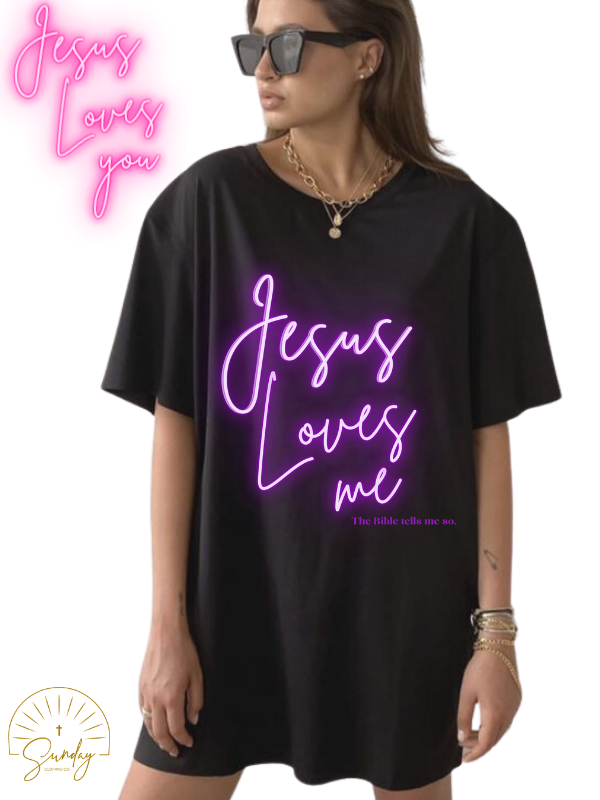 JESUS LOVES ME PURPLE NEON TEE KIDS