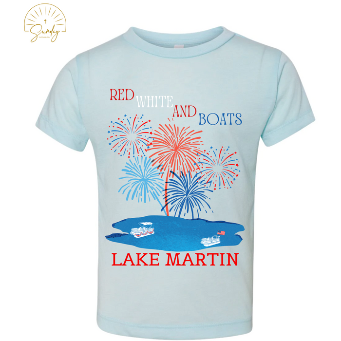 RED WHITE AND BOATS TEE